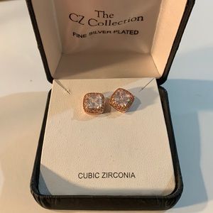 Earrings fine silver plated cubic zirconia in faux rose gold